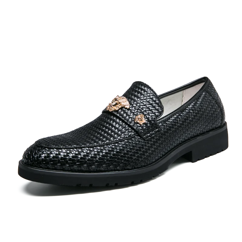 Black Dress Shoes Man Loafers Leather Designer Pointed Toe Brogues Business