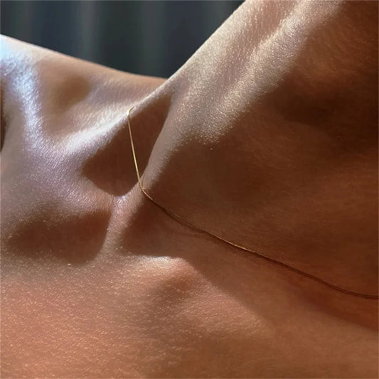 Vintage Gold Color Stainless Steel Snake Chain Necklace For Women Fashion Clavicle