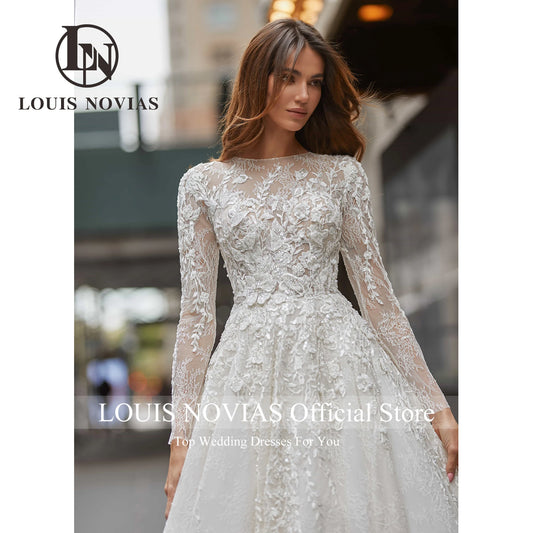 White Bridesmaid Dresses: A-Line Long Sleeve Wedding Dresses Sequined Illusion