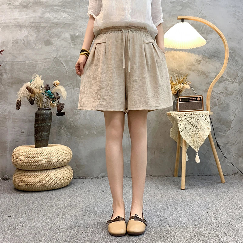 Plus sizeIce Silk Elastic Waist Wide-Leg Shorts Female Summer High Waist Drape Korean Casual Loose Soft Women's Shorts