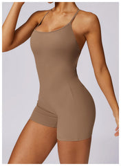 Women Fitness Jumpsuit Running Workout One Piece Yoga Suit Scrunch Butt Shorts