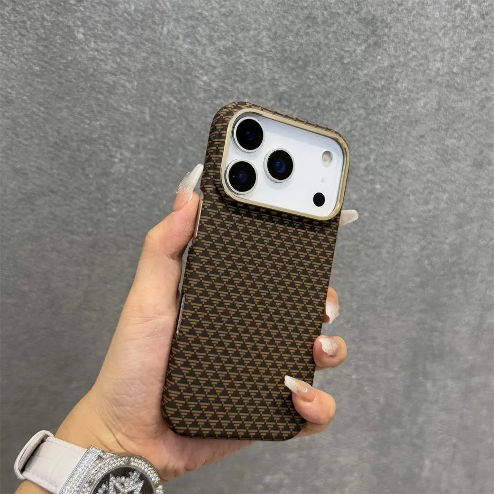 Business Kevlar Matte Hard Carbon Pattern for Mag-safe Original Case for IPhone 17 Pro Max Charge Protection Cover