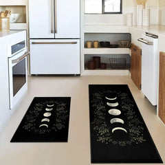 Kitchen Rug Black Gothic Witchy Moon Printed Floor Mat Anti-slip Long Strip Carpet