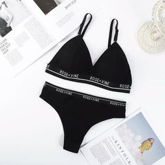Women Cotton Bra Low Waist Panties Lingerie Set Letter Print Push Up Bras