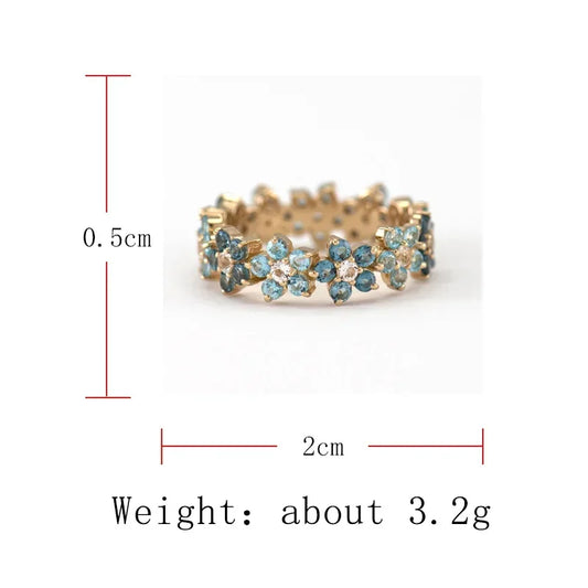Exquisite Blue Zircon Plum Flower Infinity Floral Rings for Women Love Wedding Ring