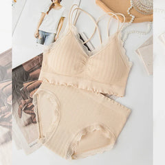 Tops Set High Waist Panties Women Wireless Underwear Suit Soft Padded Bras Set