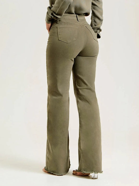Fashion Women High Waist Army Green Jeans Lady Y2K Stretch Denim Pants