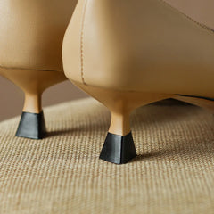 Women's genuine leather patchwork thin high heel pointed toe slip-on pumps elegant