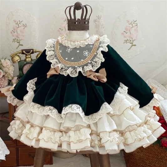 Christmas Carnival New Year Palace Style Girls' Princess Dress Lace Bowtie Girls' Birthday Party Elegant Evening Dress