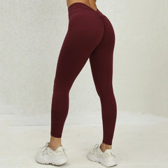 Seamless Yoga Sets Sports Fitness High V Waist Peach Hip-lifting Skinny Running