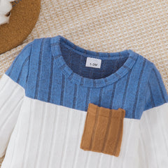 3PCS Newborn Baby Boy Clothes Set Long Sleeved Color Blocked Bodysuit+Gray Pants+Hat Autumn Clothing for Toddlers 1-18 Months