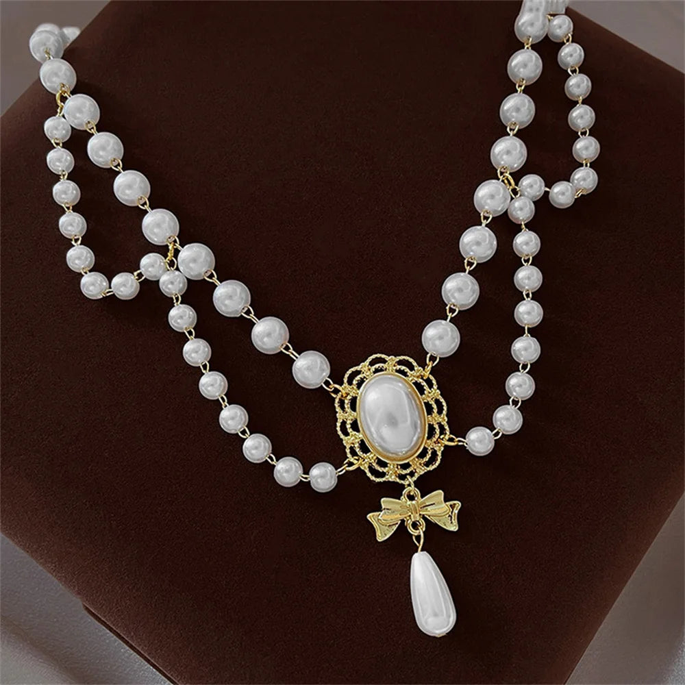 Elegant White Pearl Heart Necklace Vintage Pearl Choker Necklace For Women