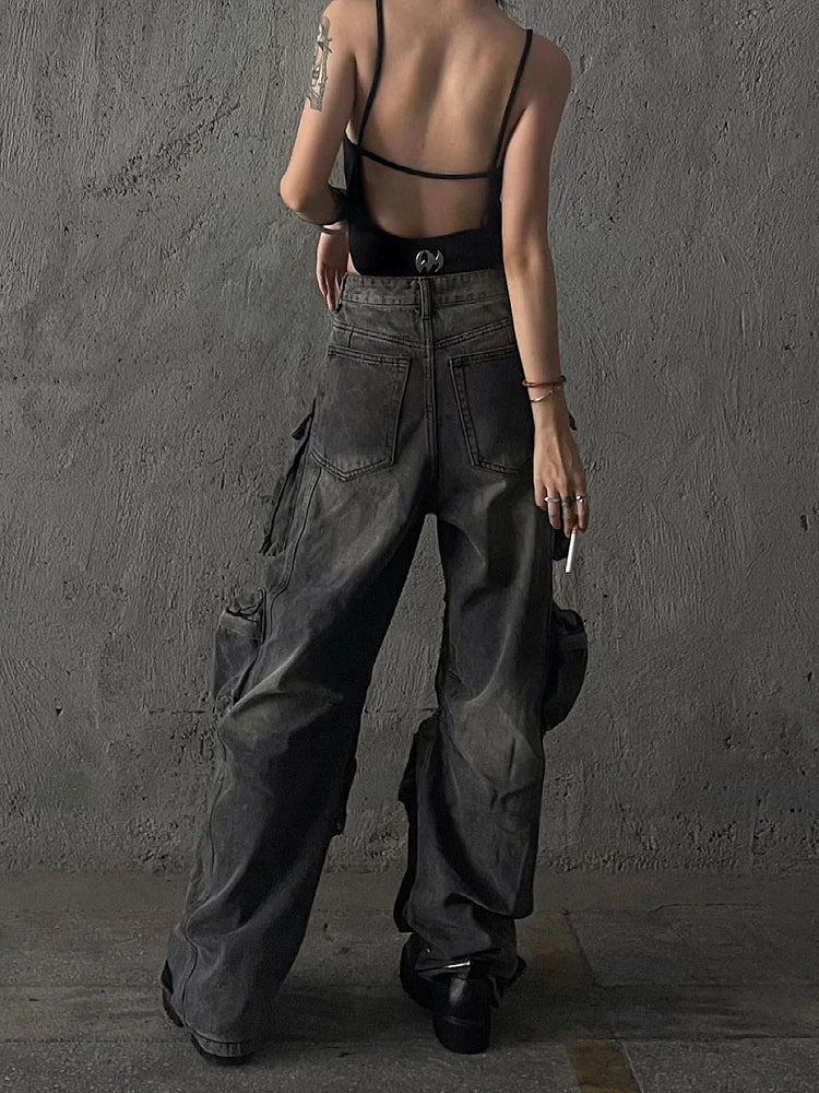 Women Baggy Y2K Goth Cyber Punk Denim Pants Cargo Pants Mom Jeans