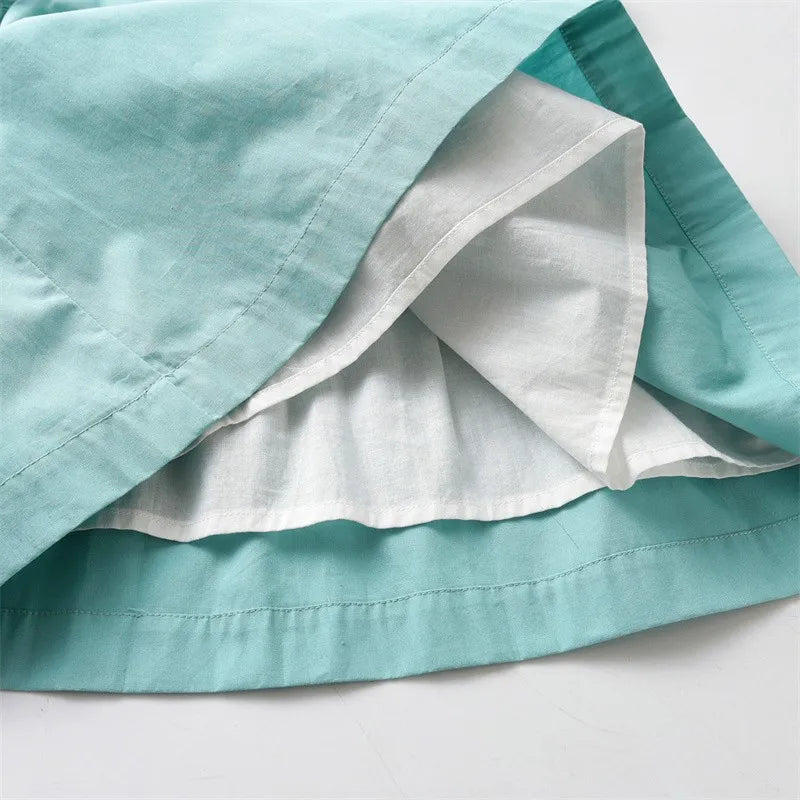 Baby Girls Hand Made Embroidery Dress Children Short Sleeve Frock Ruffle Collar