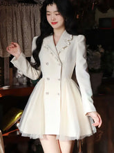 Korean Elegant Mini White Dress Women Vintage Chic Bow Mesh Design
