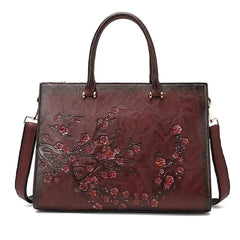 Vintage Embossed Women Shoulder Bag Leather Top-handle Bags Ladies