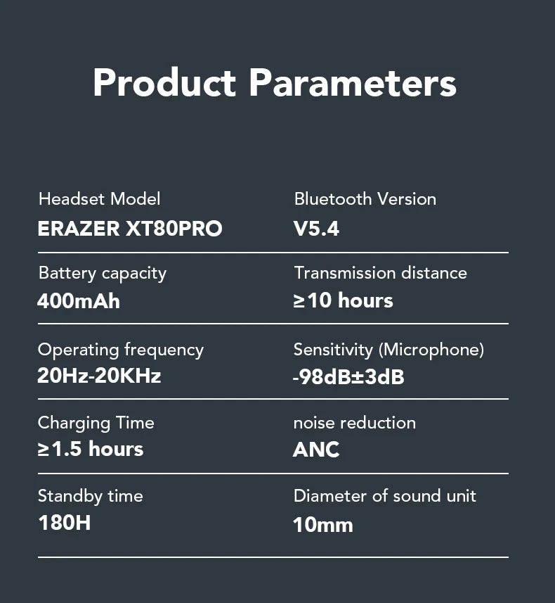 ERAZER XT80 Sports Wireless Headphones with Mics, Button Control, LED Power Display,Hifi Stereo Sound