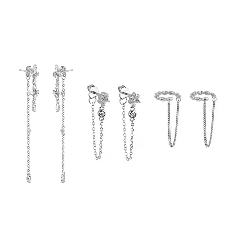 TIANDE Butterfly Chain Drop Dangle Earrings Set For Women Zircon Flower Flower Stud Earrings Woman Piercing Jewelry Accessories