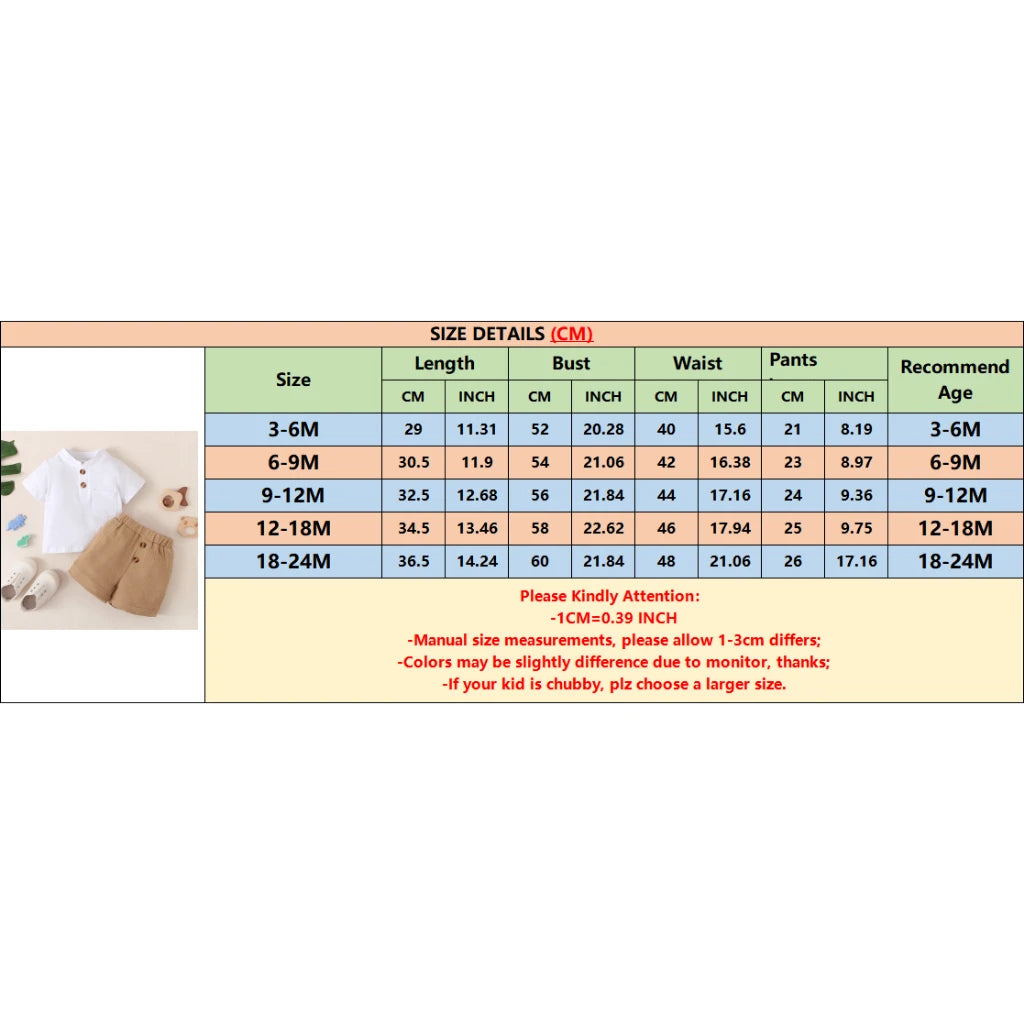 2PCS Infant Baby Boy Clothes Set White Short Sleeves T-shirt Shorts Summer Daily Casual Outfit for Toddler Boy 3-24 Months