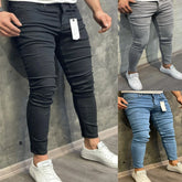 Mens Black Jeans Slim fit Man Pants Streetwear Fashion Gray Tight Jeans
