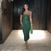 Evening wear Dresses: Occasion Dress Green Spaghetti Strap V Neck Lace Dress