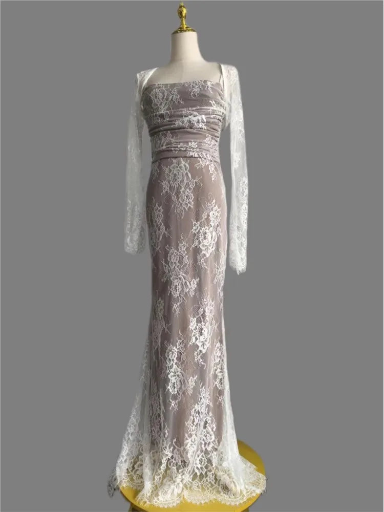 Formal attire Dresses: Mermaid Dress White Lace Wedding Evening Prom Robe
