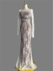 Formal attire Dresses: Mermaid Dress White Lace Wedding Evening Prom Robe