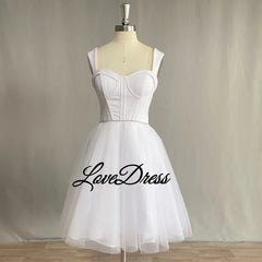 White Bridesmaid Dresses: A-Line Short Wedding Dress Backless Tulle Bride Gown