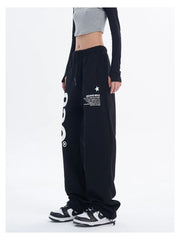 Sweatpants Women Korean Black Letter Print Wide Leg Pants Fashion Hip Hop