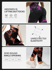 Tie Dyed Fragmented Flower Yoga Leggings High Waist Tight Fit Lifting Hip Fitness