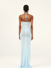 Formal attire Dresses: Bodycon Long Dress Women Light Blue Sleeveless Lace-up