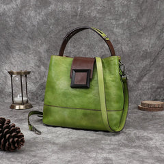 Women's Bag Retro Genuine Leather Shoulder Bags Handmade Women Bucket Bag