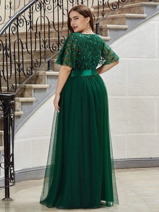 Women Plus Size Elegant Evening Party Long Dresses Summer Luxury Mesh Sequin
