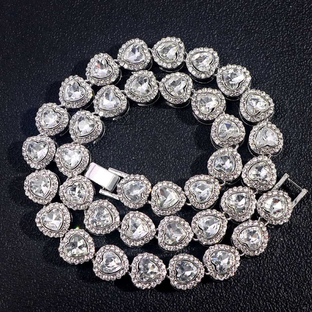 Women Luxury Prong Cuban Link Chain Necklace Bling Iced Out Crystal Zircon