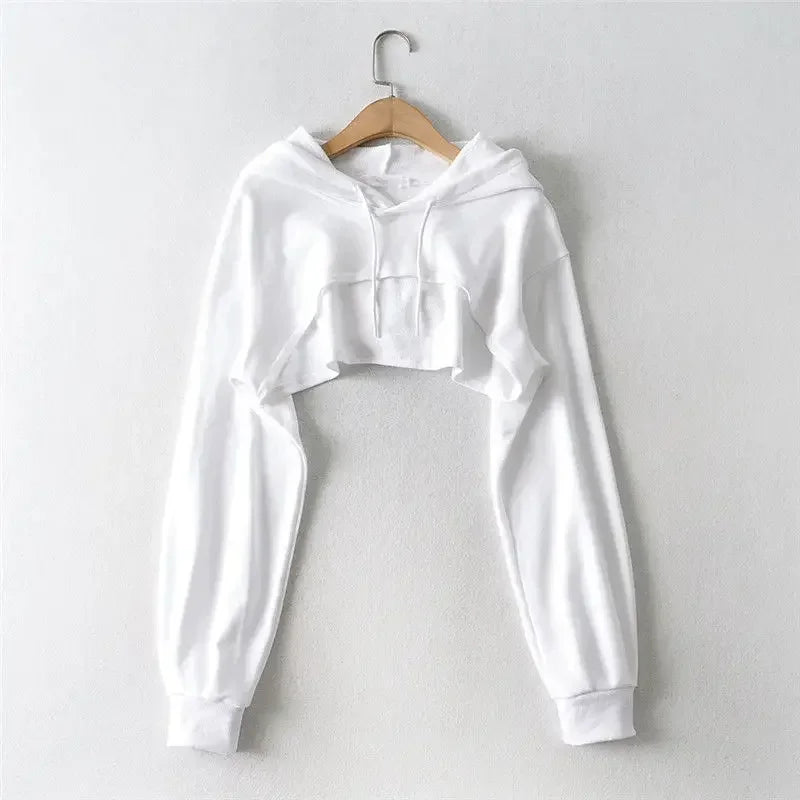 Hoodie Female Hoodie Personality Irregular Crop Ultra Short Style Long Sleeve Top