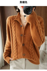 Half High Collar Twists Knitted Cardigan Autumn And Winter High-End Casual Loose