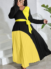 Plus Size Women Autumn&Winter Elegant Long Sleeve Bandage Patchwork Surplice