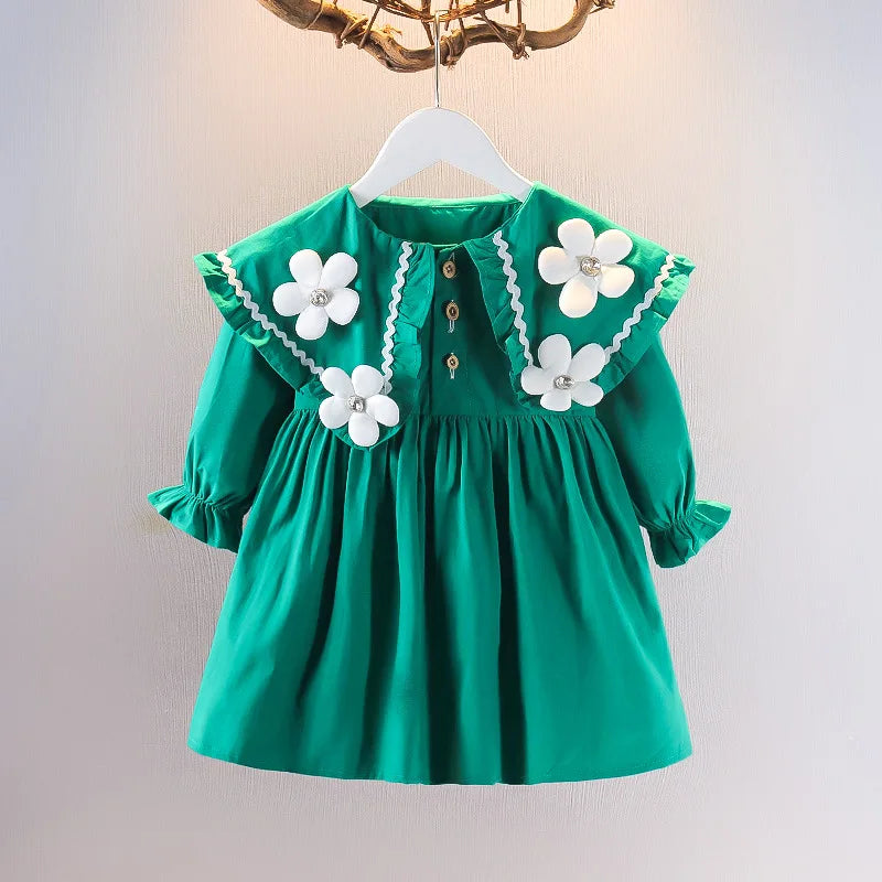 Children's Korean version Dress Spring and Autumn Fashion Girl's Pure Cotton Flower