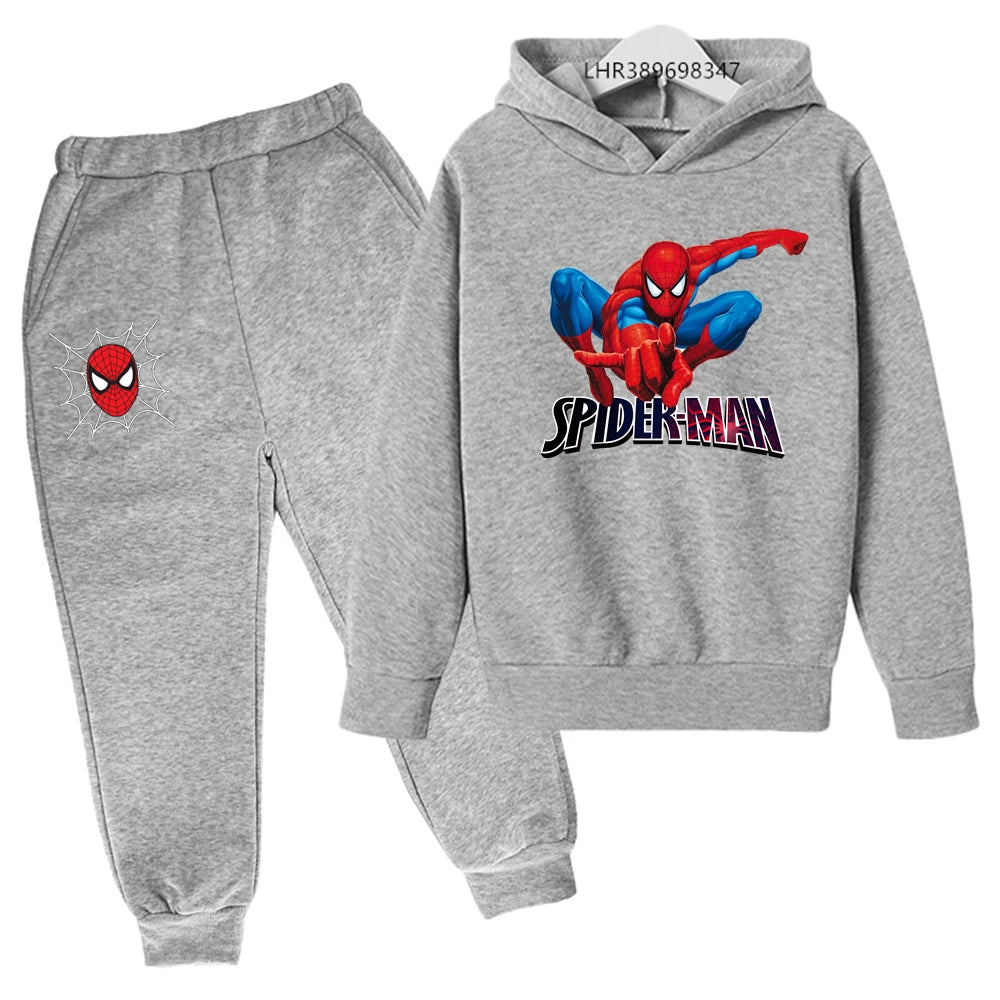 Autumn winter children's hoodie Spider-Man clothing leisure outerwear sweatshirt +pants set Suitable 3-12 years Boys girls gift
