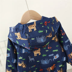 Baby Coat Boys' Hooded Zipper Jacket Children'S Cartoon Print Windproof Casual Coat