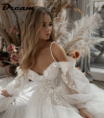 White Bridesmaid Dresses: Off Shoulder Lace Glitter Tulle Wedding Dresses Long