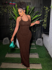 Weird Puss Cross Bandage Women Maxi Dress Backless Sleeveless O Neck Elegant