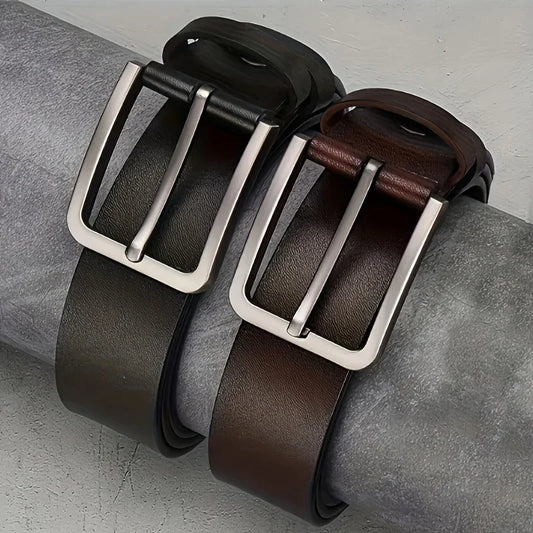 Vintage Square Alloy Buckle Men's Synthetic Leather Belt with Black, Casual & Business Style, Durable Accessory Vintage Belts
