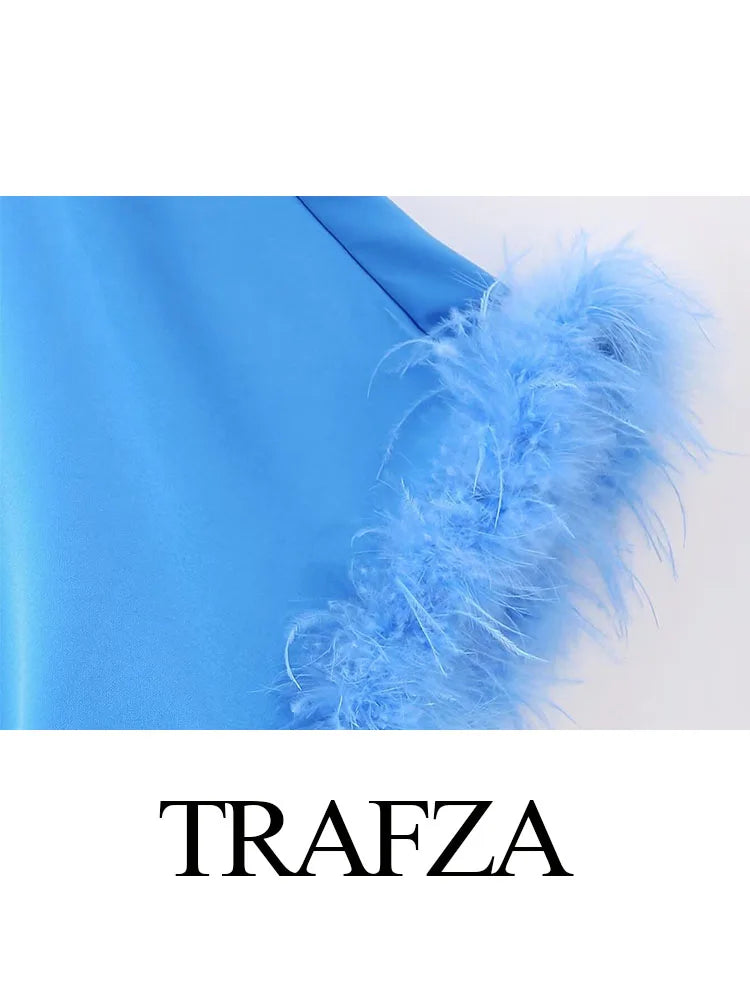 Evening Dresses: Women Fashion Elegant One Shoulder Feather Dress Loose