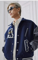 Letter Embroidery Bomber Jacket Men Women Autumn Winter Leather Sleeves