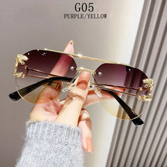 Rimless Designer Sunglasses Women Trendy Luxe Fashion Sunglasses Men