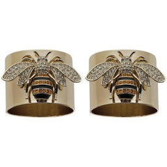 Exquisite Luxury Gold Colors Carved Bee Rings for Women Trendy Metal Inlaid White
