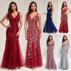Homecoming Dresses: Sleeveless Sequins Mermaid Party Prom Gowns Women Formal