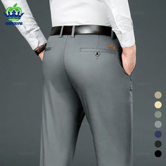 Men's Straight-fit Suit Pants Men Autumn Winter Business Stretch Grey Khaki Black