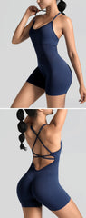 Yoga Cross Backless Fitness Jumpsuit Woman One Piece Running Workout Sleeveless